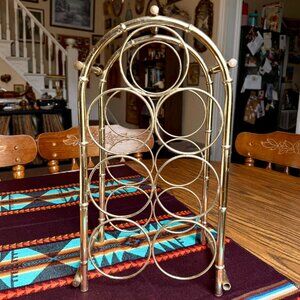 Vintage Hollywood Regency Brass Bamboo Style 7 Bottle Wine Rack